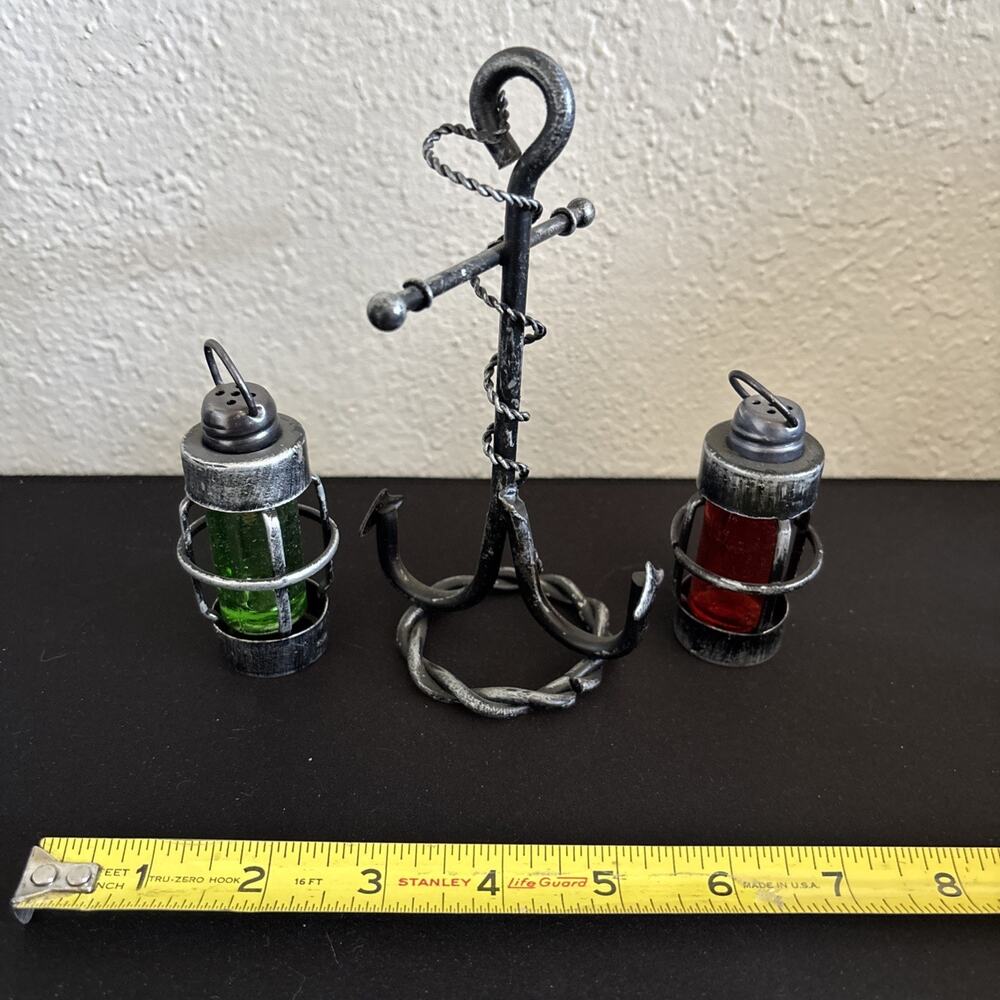 Vintage Nautical Boat Anchor Port Stern Lights Salt & Pepper Set Anchor Base